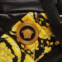 Pre Owned Versace Black Baroque Print Quilted Leather Icon Medusa Bowler Bag