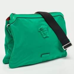 Versace Green Nylon and Leather Medusa Crossbody Bag