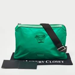 Versace Green Nylon and Leather Medusa Crossbody Bag