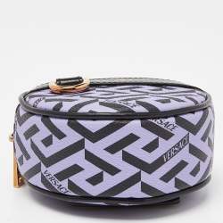 Versace Purple/Black La Greca Coated Canvas and Leather Round Zip Pouch