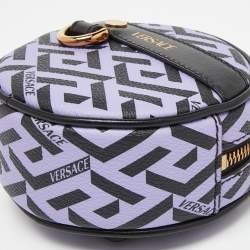 Versace Purple/Black La Greca Coated Canvas and Leather Round Zip Pouch