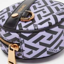 Versace Purple/Black La Greca Coated Canvas and Leather Round Zip Pouch