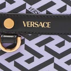 Versace Purple/Black La Greca Coated Canvas and Leather Round Zip Pouch