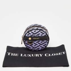Versace Purple/Black La Greca Coated Canvas and Leather Round Zip Pouch