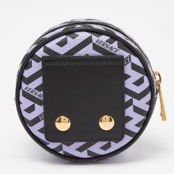 Versace Purple/Black La Greca Coated Canvas and Leather Round Zip Pouch