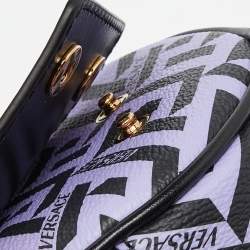 Versace Purple/Black La Greca Coated Canvas and Leather Round Zip Pouch