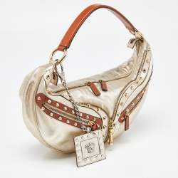 Pre Owned Versace Gold/Brown Leather Studded Front Pocket Bag