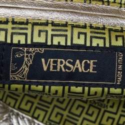 Pre Owned Versace Gold/Brown Leather Studded Front Pocket Bag