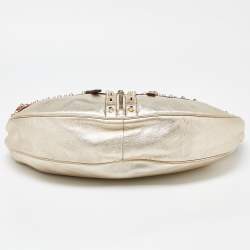 Pre Owned Versace Gold/Brown Leather Studded Front Pocket Bag