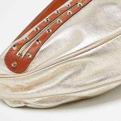Pre Owned Versace Gold/Brown Leather Studded Front Pocket Bag