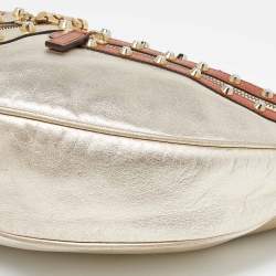 Pre Owned Versace Gold/Brown Leather Studded Front Pocket Bag