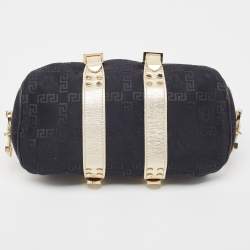 Pre Owned Versace Black/Gold Monogram Fabric and Leather Madonna Framed Satchel