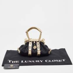 Pre Owned Versace Black/Gold Monogram Fabric and Leather Madonna Framed Satchel