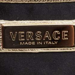 Pre Owned Versace Black/Gold Monogram Fabric and Leather Madonna Framed Satchel