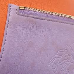 Pre Owned Versace Orange/Purple Leather Medusa Embossed Slim Clutch