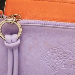 Pre Owned Versace Orange/Purple Leather Medusa Embossed Slim Clutch