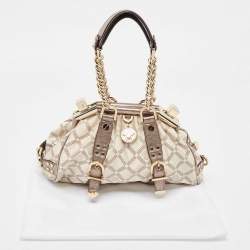 Versace Olive Green/Cream Signature Fabric and Leather Madonna Frame Satchel