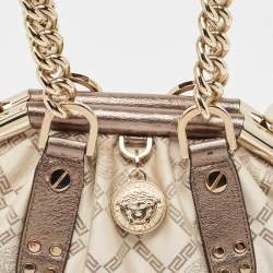Versace Olive Green/Cream Signature Fabric and Leather Madonna Frame Satchel