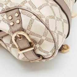 Versace Olive Green/Cream Signature Fabric and Leather Madonna Frame Satchel