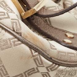 Versace Olive Green/Cream Signature Fabric and Leather Madonna Frame Satchel