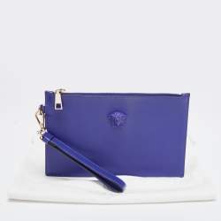 Pre Owned Versace Indigo Leather La Medusa Wristlet Pouch