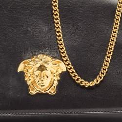 Pre Owned Versace Black Leather La Medusa Flap Chain Clutch