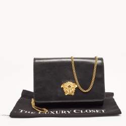 Pre Owned Versace Black Leather La Medusa Flap Chain Clutch