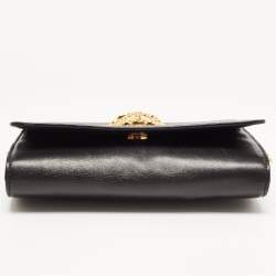 Pre Owned Versace Black Leather La Medusa Flap Chain Clutch