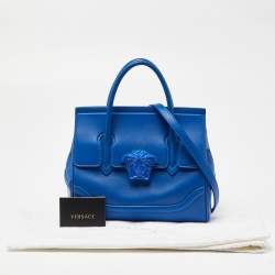 Pre Owned Versace Blue Leather Empire Palazzo Tote