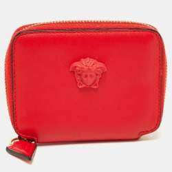 Versace Red Leather Medusa Zip Coin Purse