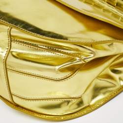 Versace Metallic Green Patent Leather Flap Hobo 