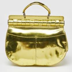 Versace Metallic Green Patent Leather Flap Hobo 