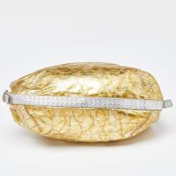 Pre Owned Versace Yellow/Silver Crinkled Hologram Patent Leather Medusa Flap Hobo 