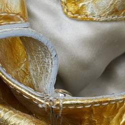 Pre Owned Versace Yellow/Silver Crinkled Hologram Patent Leather Medusa Flap Hobo 