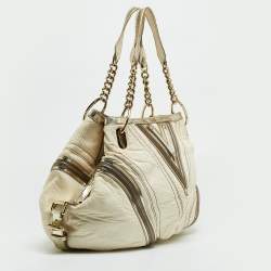 Versace Cream/Gold Leather Shoulder Bag