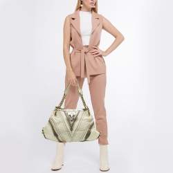 Versace Cream/Gold Leather Shoulder Bag