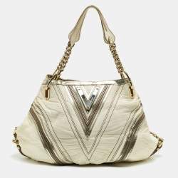 Versace Cream/Gold Leather Shoulder Bag