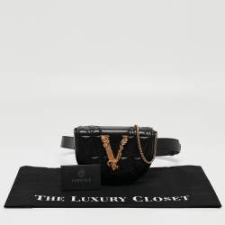 Versace Black Quilted Leather Virtus Belt Bag