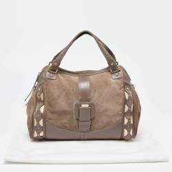 Versace Grey Leather Metal Embellished Hobo