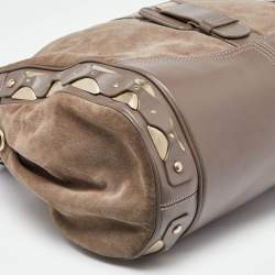 Versace Grey Leather Metal Embellished Hobo