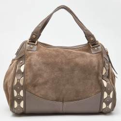 Versace Grey Leather Metal Embellished Hobo