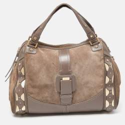 Versace Grey Leather Metal Embellished Hobo