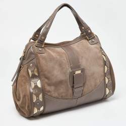 Versace Grey Leather Metal Embellished Hobo