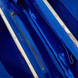 Pre Owned Versace Metallic Blue Croc Embossed Leather Frame Satchel