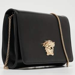 Pre Owned Versace Black Leather Medusa Palazzo Shoulder Bag