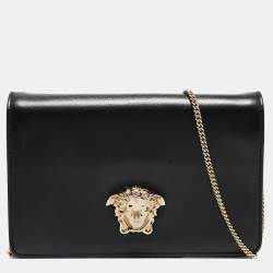 Pre Owned Versace Black Leather Medusa Palazzo Shoulder Bag