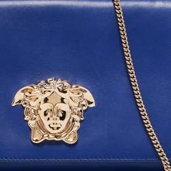 Pre Owned Versace Blue Leather Medusa Palazzo Shoulder Bag