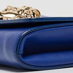 Pre Owned Versace Blue Leather Medusa Palazzo Shoulder Bag