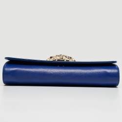Pre Owned Versace Blue Leather Medusa Palazzo Shoulder Bag