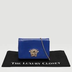 Pre Owned Versace Blue Leather Medusa Palazzo Shoulder Bag